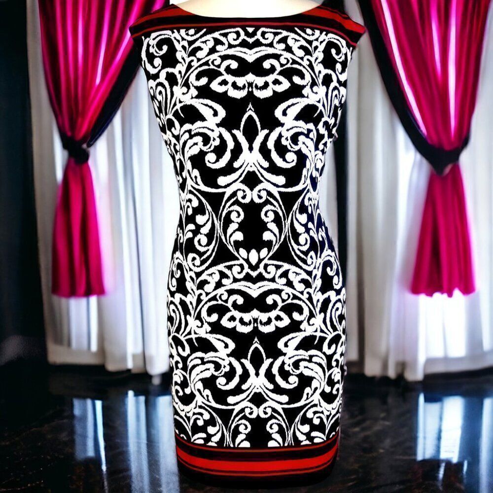 Jessica Howard black swirl red border sleeveless dress